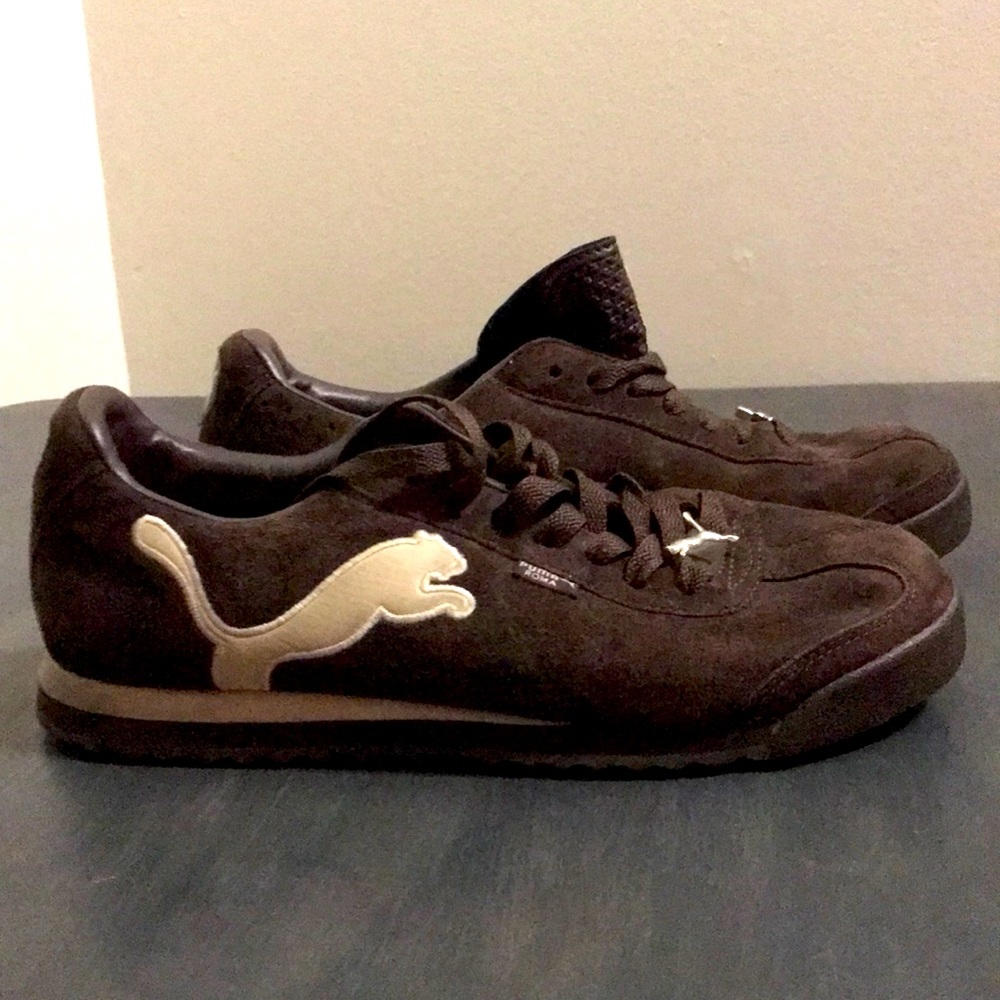 Puma Roma Cat Pigskin Womens Size 8 Black Coffee Seedpearl White